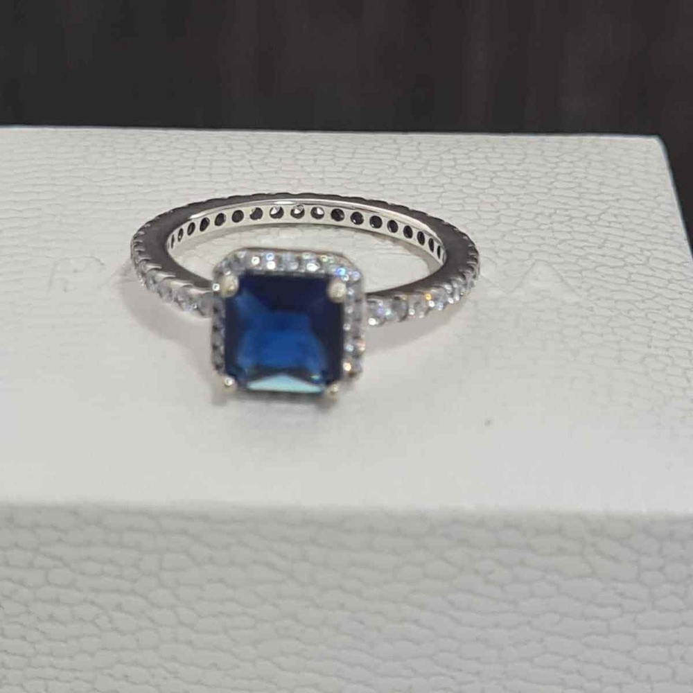Pandora Silver Ring with Deep Blue Stone